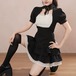 【2点セット】チューカーネックバイカラーフリルトップス+ティアードスカート ・78630