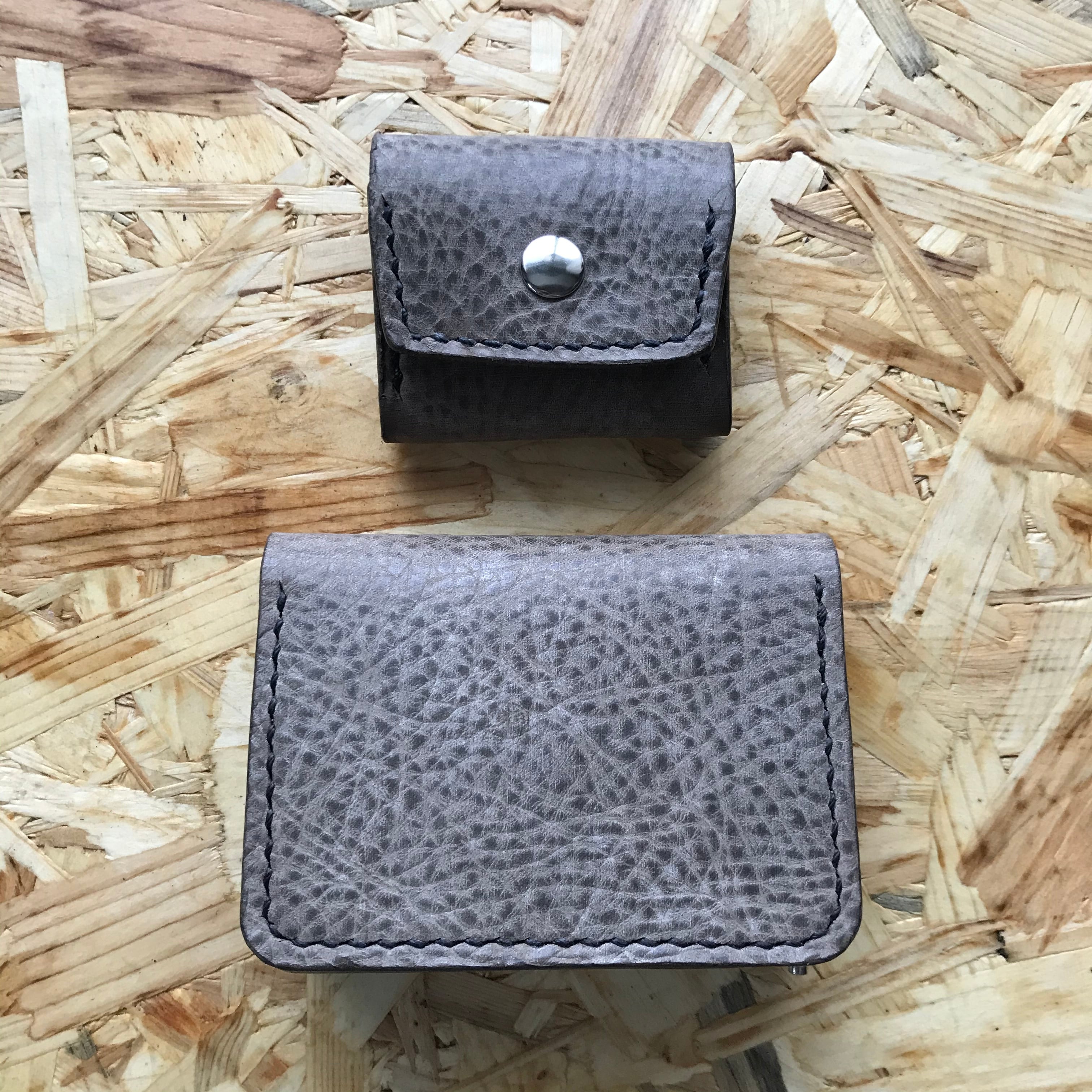 【siro 2点セット】マネークリップ  ハンドメイド  本革  二つ折り MURA マネークリップ 二つ折り財布 小銭入れ付き 牛本革 メンズ