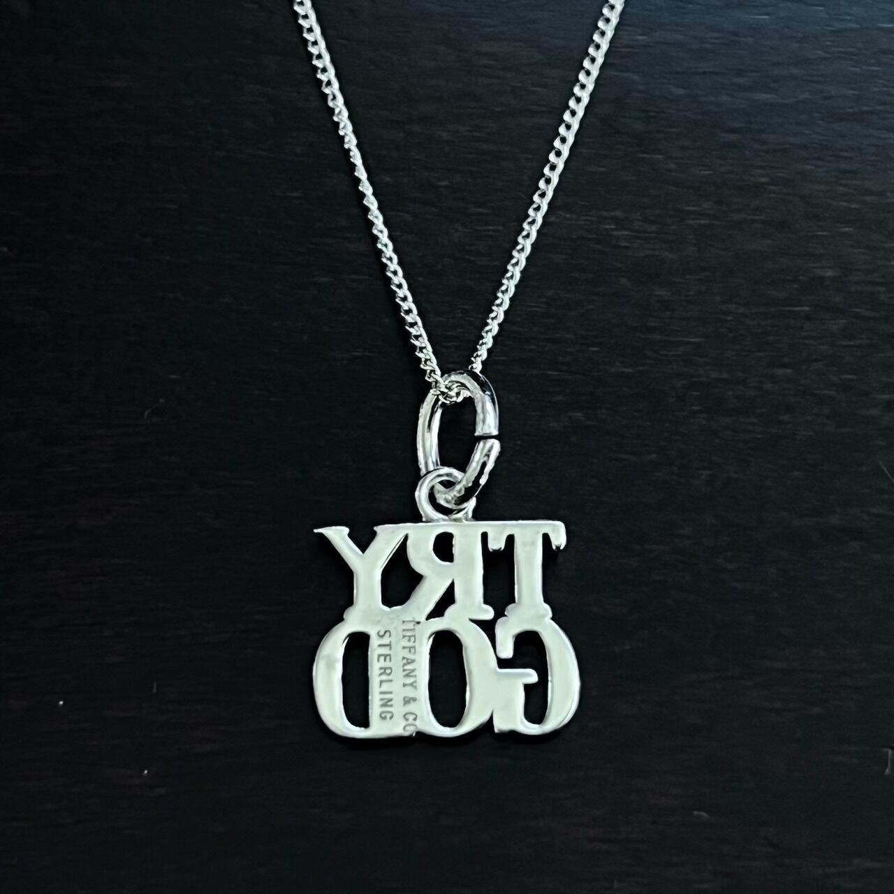 VINTAGE TIFFANY & CO. TRY GOD Charm Necklace Sterling Silver