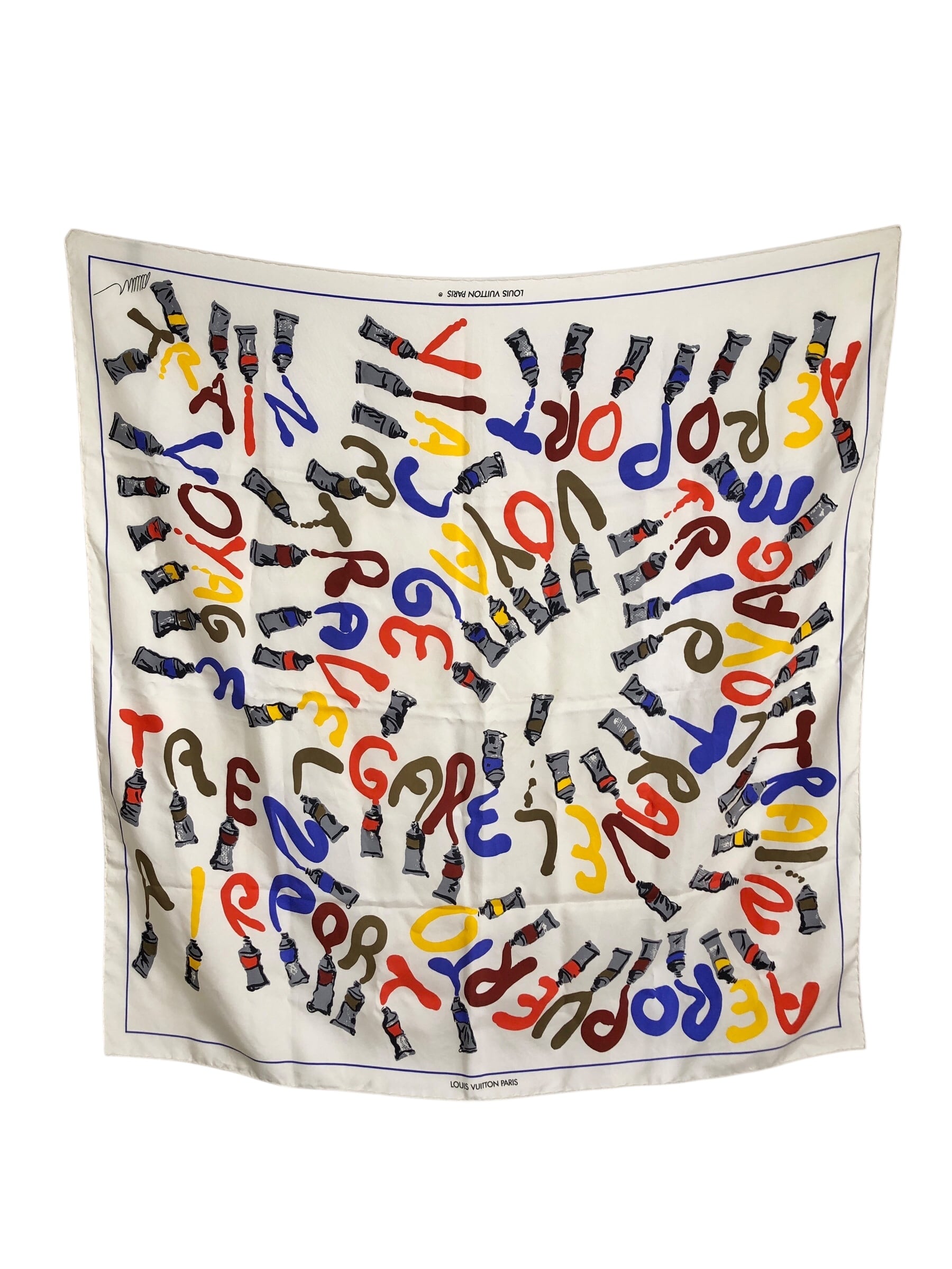 LOUIS VUITTON ルイヴィトン スカーフ ホワイト シルク 絵具 vintage ヴィンテージ オールド 6x6gie