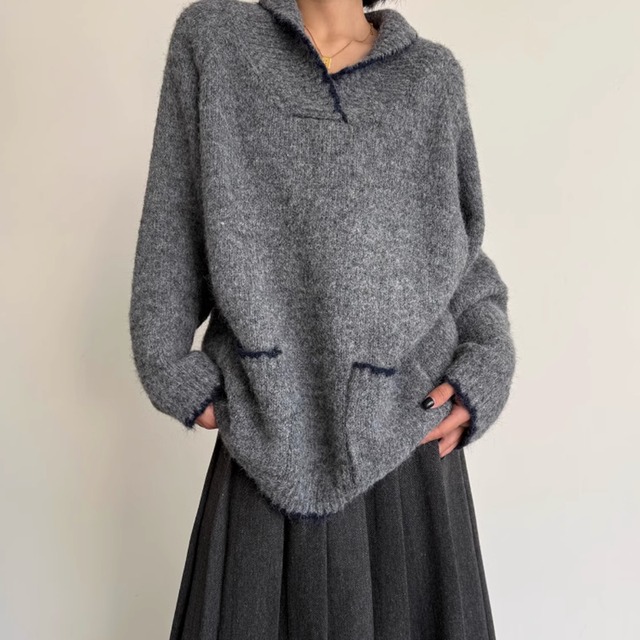 contrast color loose sweater m0382