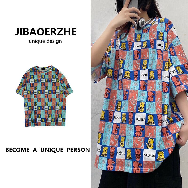 サマールーズスタンダードプリントTシャツ ヴィンテージラウンドネック コットン レトロ 夏物 Oネック ビンテージ ケッペル12783073619