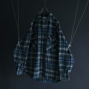 over silhouette multicolored check design wool heavy flannel shirt