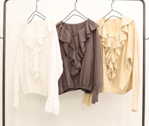【LE MELANGE 】バードクロスラッフルカラーブラウス