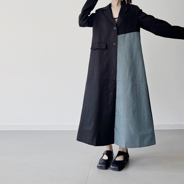 Two-tone design straight long coat C0989