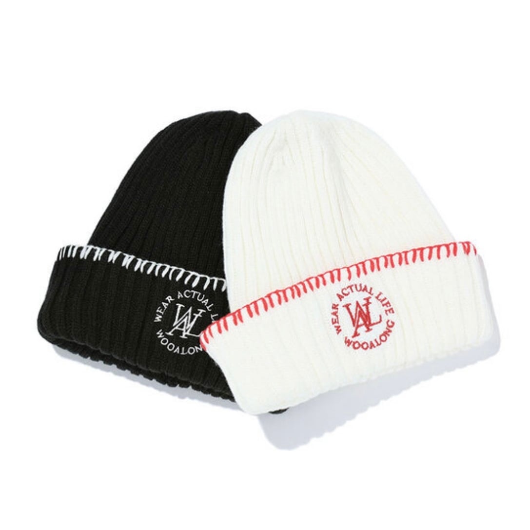 WOOALONG] Art fit stitch beanie - IVORY 正規品 韓国 ブランド 韓国