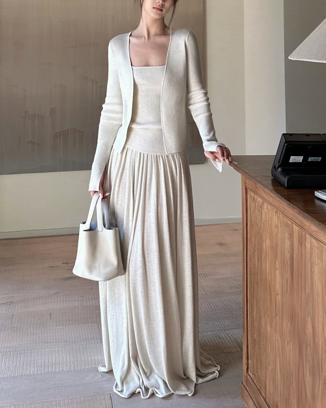 スクエアネックニットスカートカーデ3点セット A25556