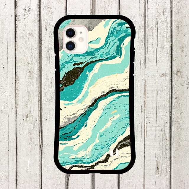 受注生産 iPhoneケース ターコイズの海流マーブル｜水面模様 PABS072A