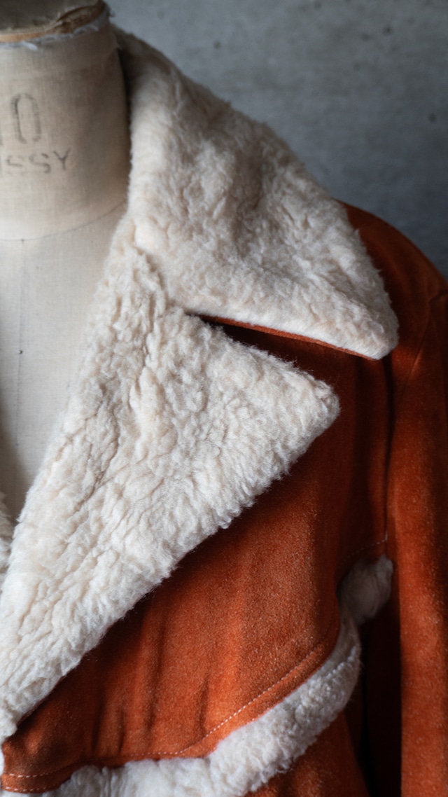 "MONTGOMERY WARD" '80s vintage Orange cowhide suede sherpa coat