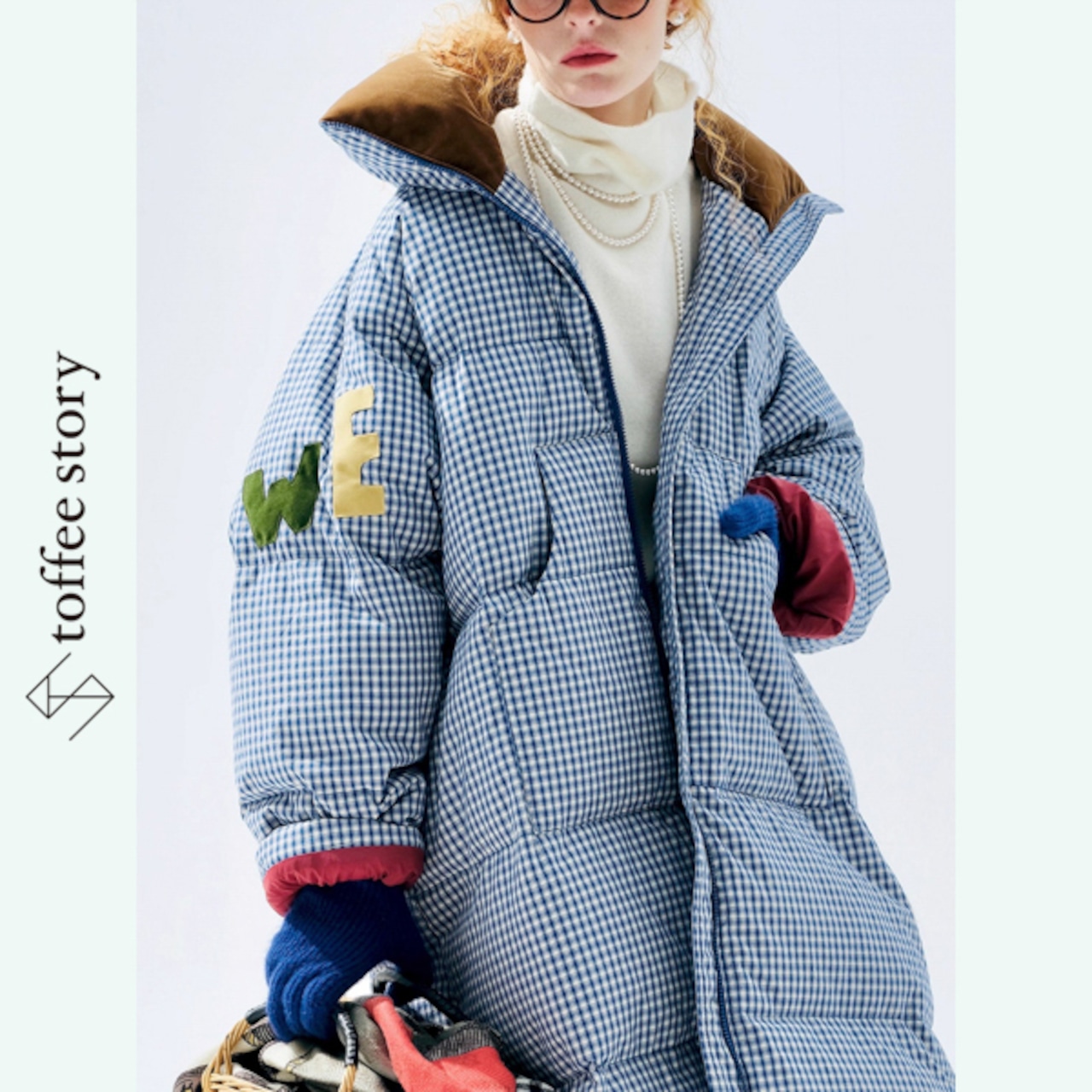 ギンガム×SWEETS刺繍ロングダウンジャケット 《i0830》