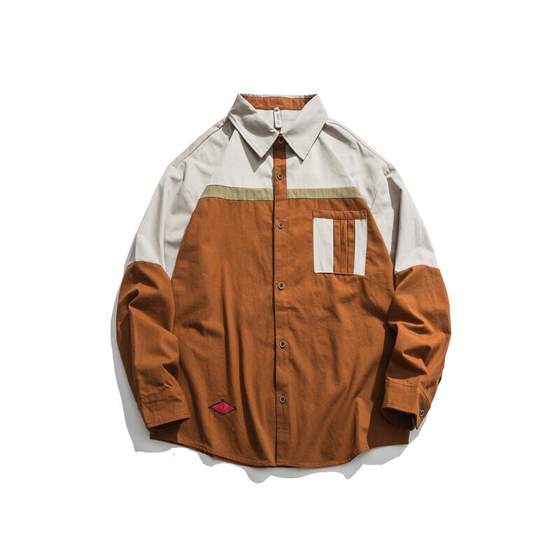 Yidaoヴィンテージ秋新ファッションブランドコントラストステッチ長袖シャツeseレトロカジュアルルーズメンズシャツ-Alibaba ロング オータム 秋物 ビンテージ hip6-161171239649574