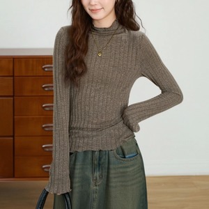 タートルネックメロウリブニットトップス ・74558