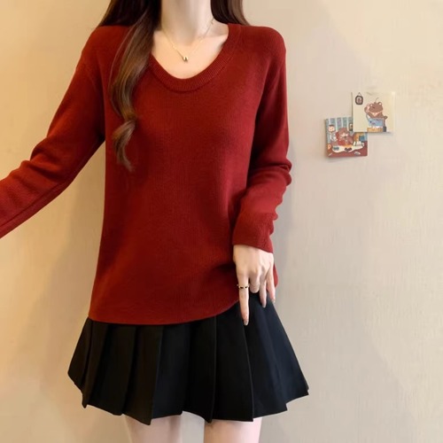 4色／Vネック裏起毛リブニットトップス ・74053