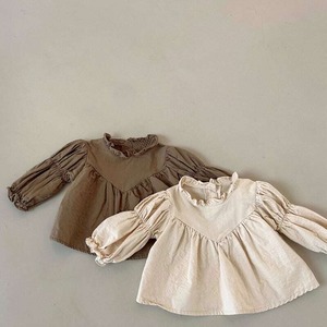 【秋作】韓国風フリル襟ブラウス　全2色