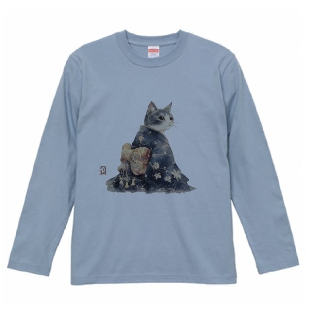 「雅猫のたたずまい ─ 藍染めの夕べ」 長袖Tシャツ  / "The Elegant Cat's Appearance - An Evening of Indigo Dyeing" Long Sleeve T-Shirt