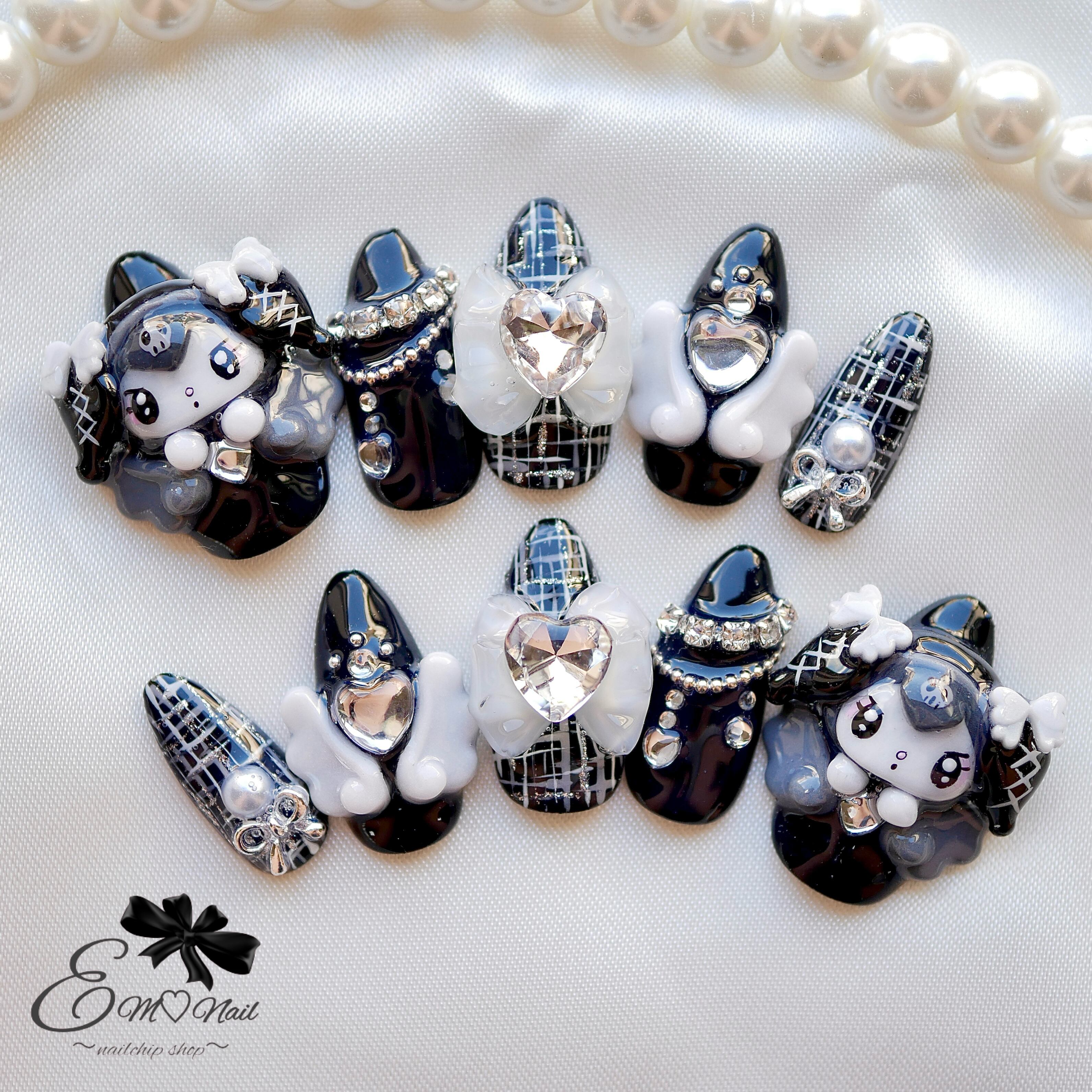 量産型ネイルチップ 埋めつくし黄色マーブル地雷系ハーネスピアス