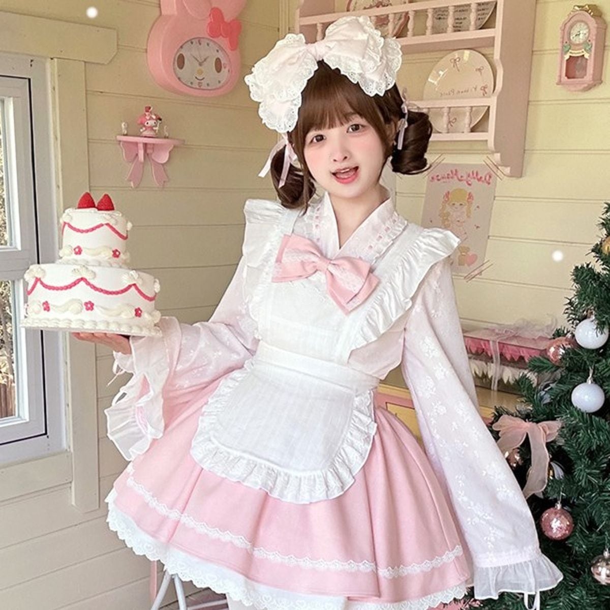 和風ピンクフリルメイド服セット | Maiden's Rêve