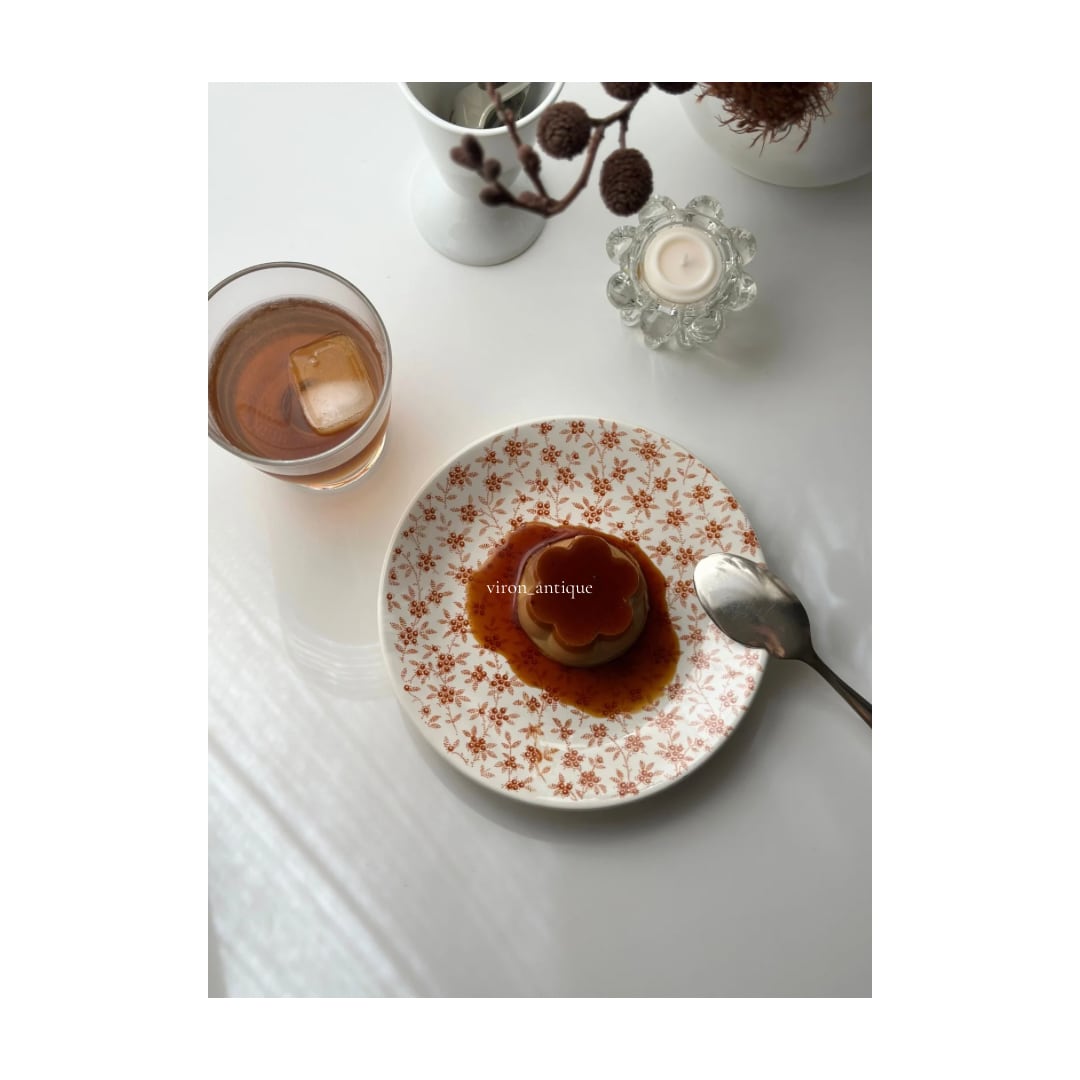 美品　フランス　アンティーク　サルグミンヌ　オレンジブラウンのチンツ柄プレート Sarreguemines サルグミンヌ / orangebrown チンツ柄のデザート