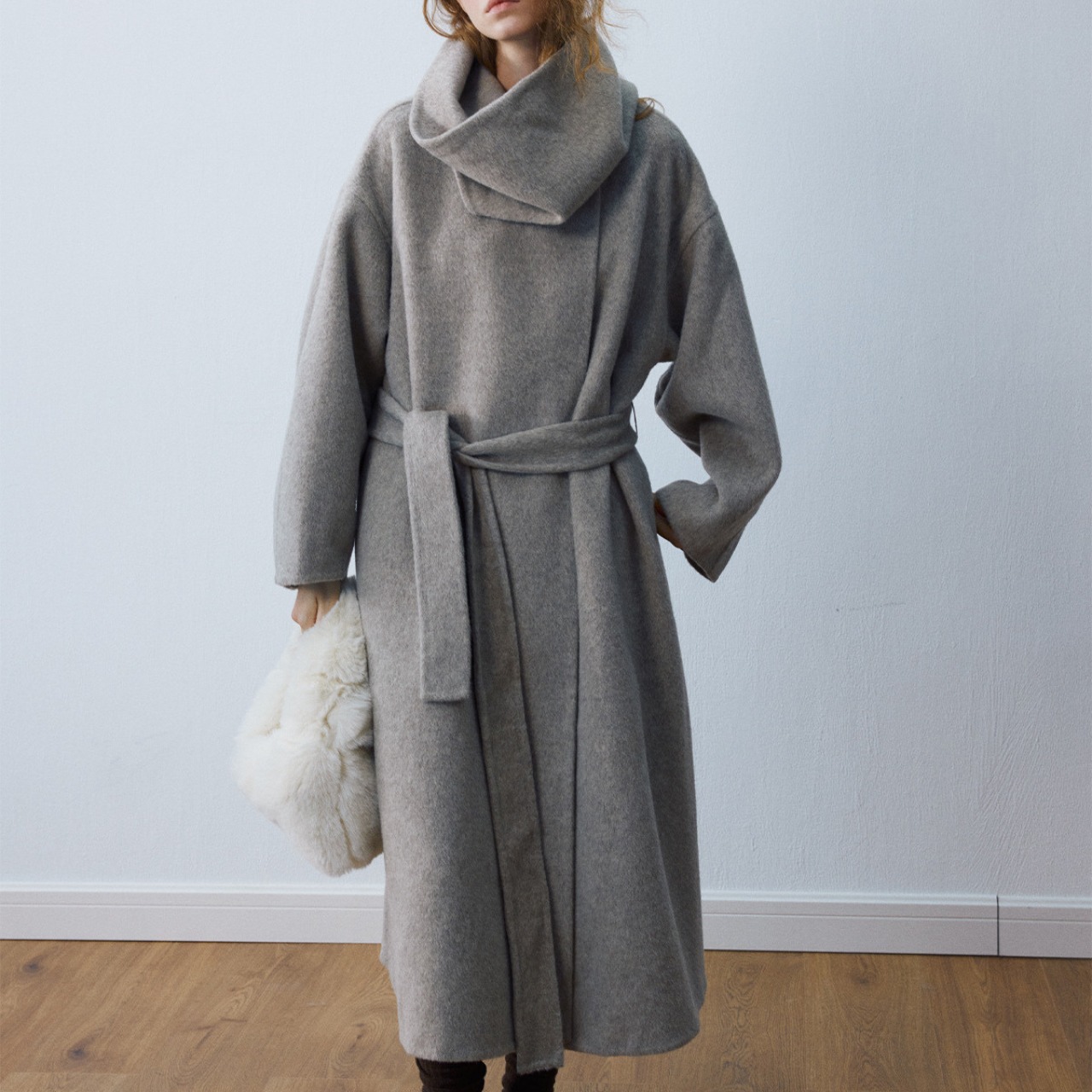 Minimal Wool Belted Coat T3858