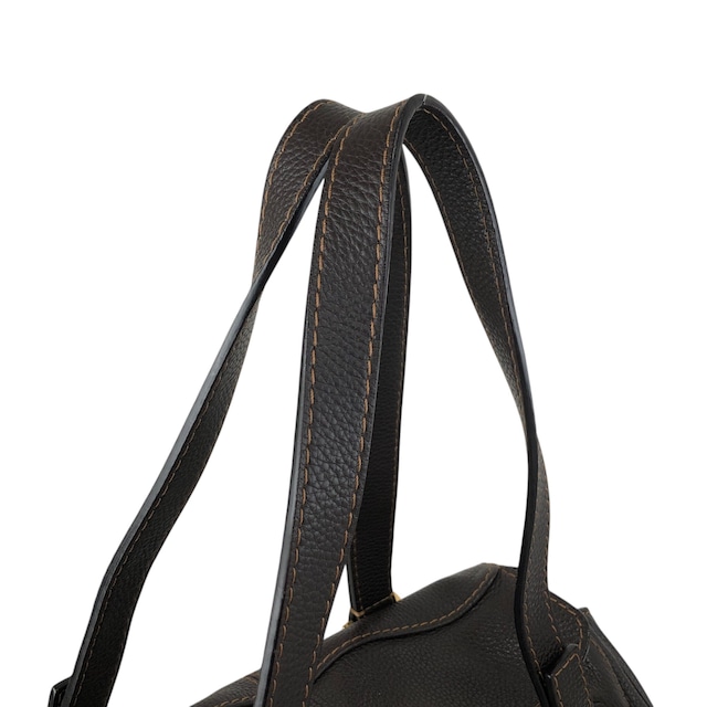 LOEWE ロエベ ハンドバッグ ブラウン 型押しロゴ レザー フラップ vintage ヴィンテージ オールド s7e7fm