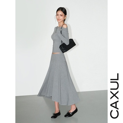 Asymmetric Drape Top & Flare Skirt Set-Up/2color