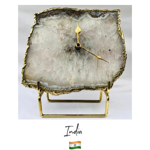 【Made in インド】天然石 ドゥルージー 時計 ⁑ Grey agate large clock