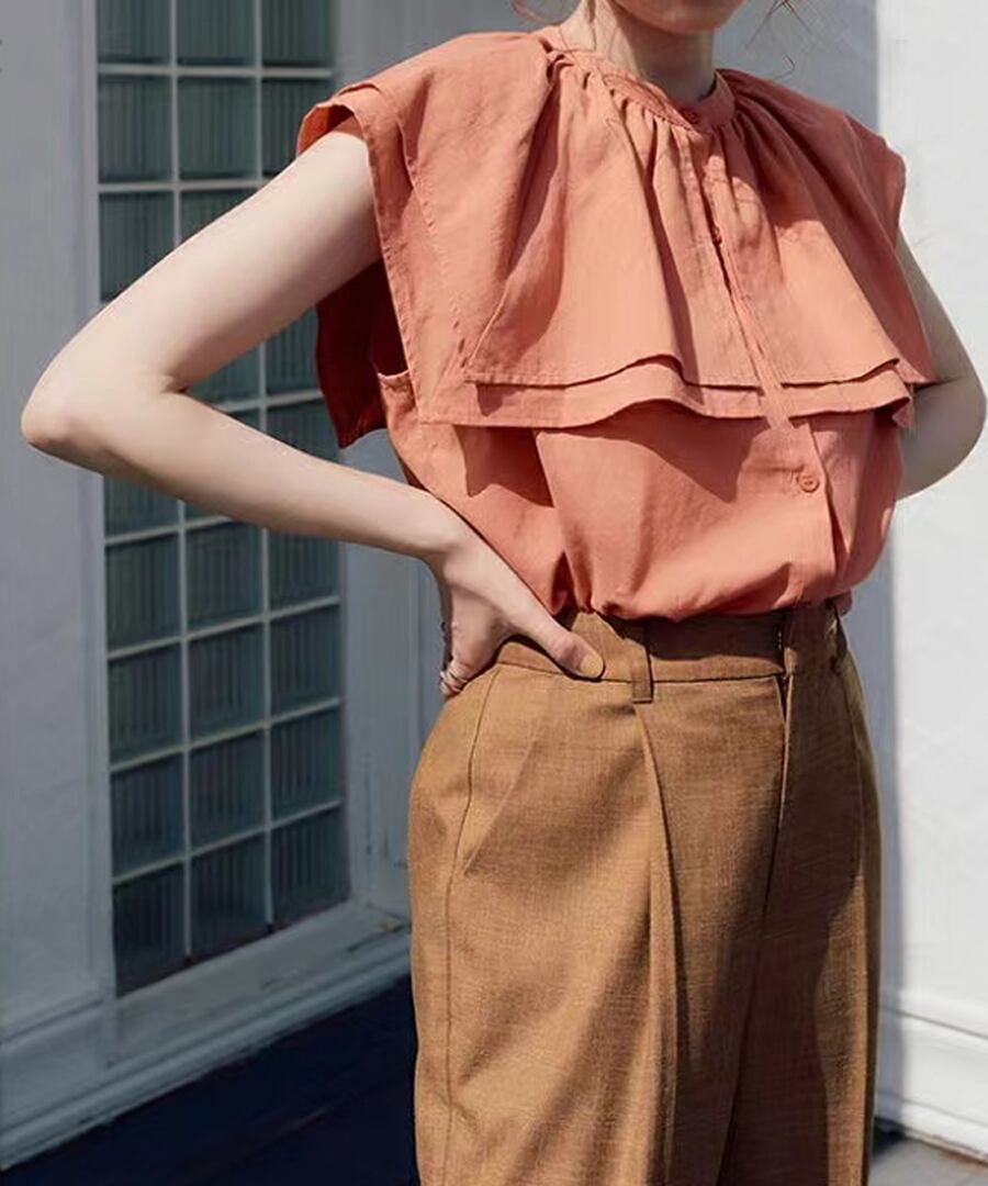 スクエアビッグカラー◆ノースリーブシャツ【t-10347】