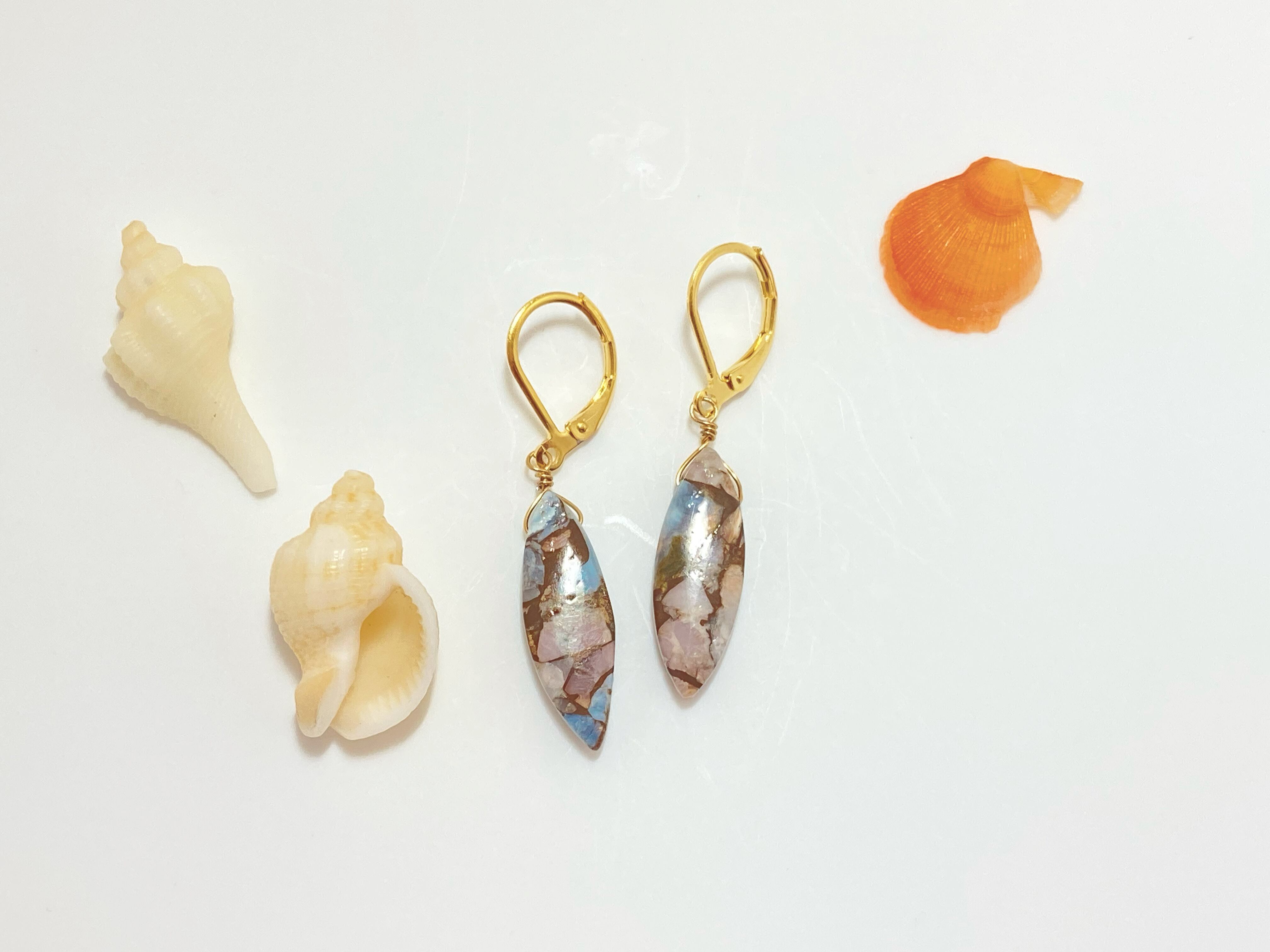 天然石ピアス/ブルーオパールシェルカット サージカルステンレス | Pay ID