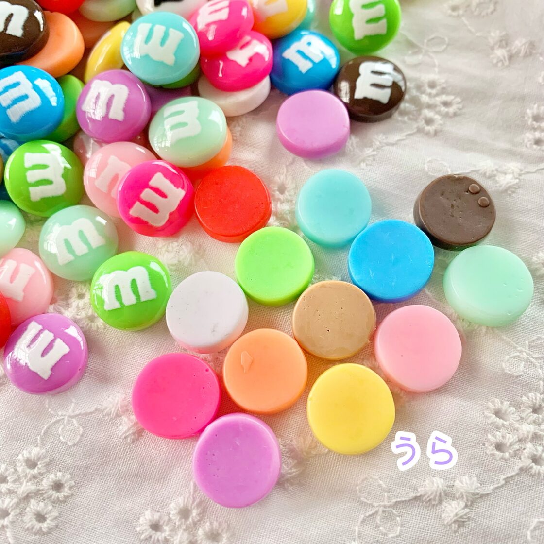 お得BIG PACK//【60個】BIGロゴmチョコ/デコパーツ【15色】直径14mm  