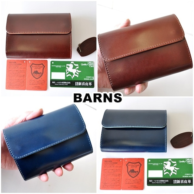 BARNS バーンズ　コードバン　ショートウォレット　財布　LE4333 　　コンパクトウォレット 三つ折り財布。