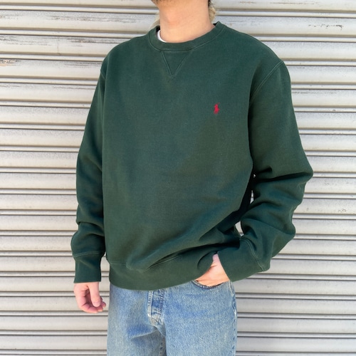 90s Ralph Lauren 前Vスウェット サイドリブ モスグリーン
