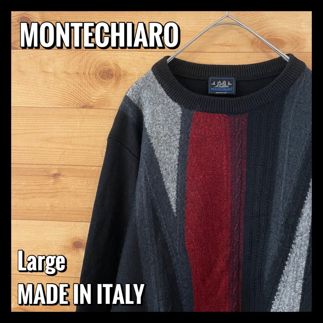 MONTECHIARO】イタリア製 デザインニット セーター 切替 立体 EU古着