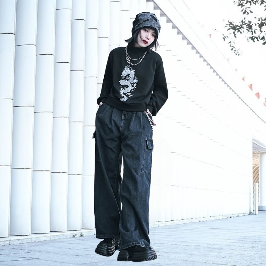 華麗 オーバーサイズ ストリートファッション ヒップホップ スウェット 黒 ブラック