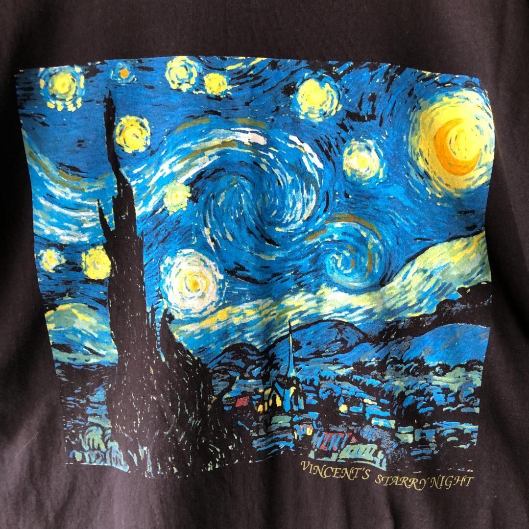 XZ246 00s ゴッホ アート Tシャツ 星月夜 ブラック ビンテージ XL