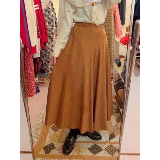 camel brown flower flare skirt