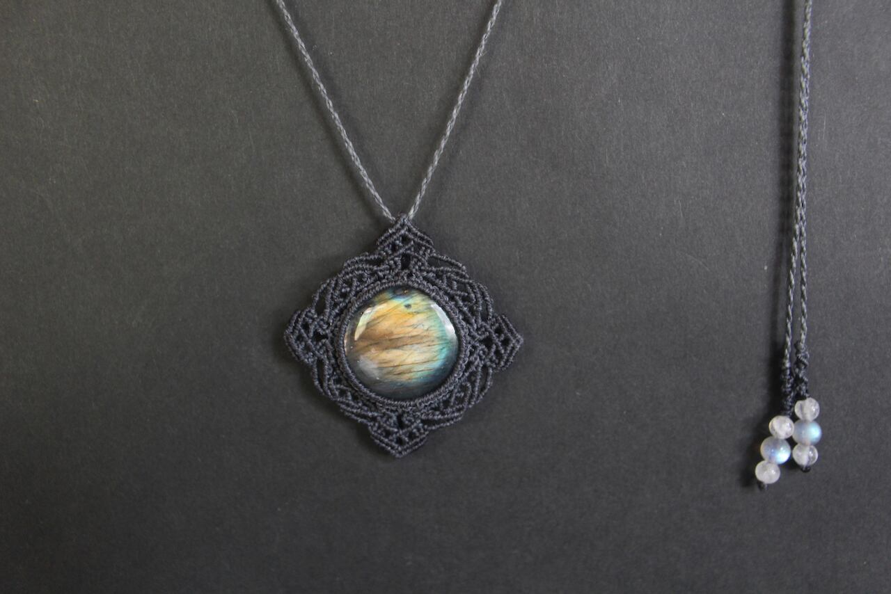 Multi color Labradorite micro macrame mandala pendant