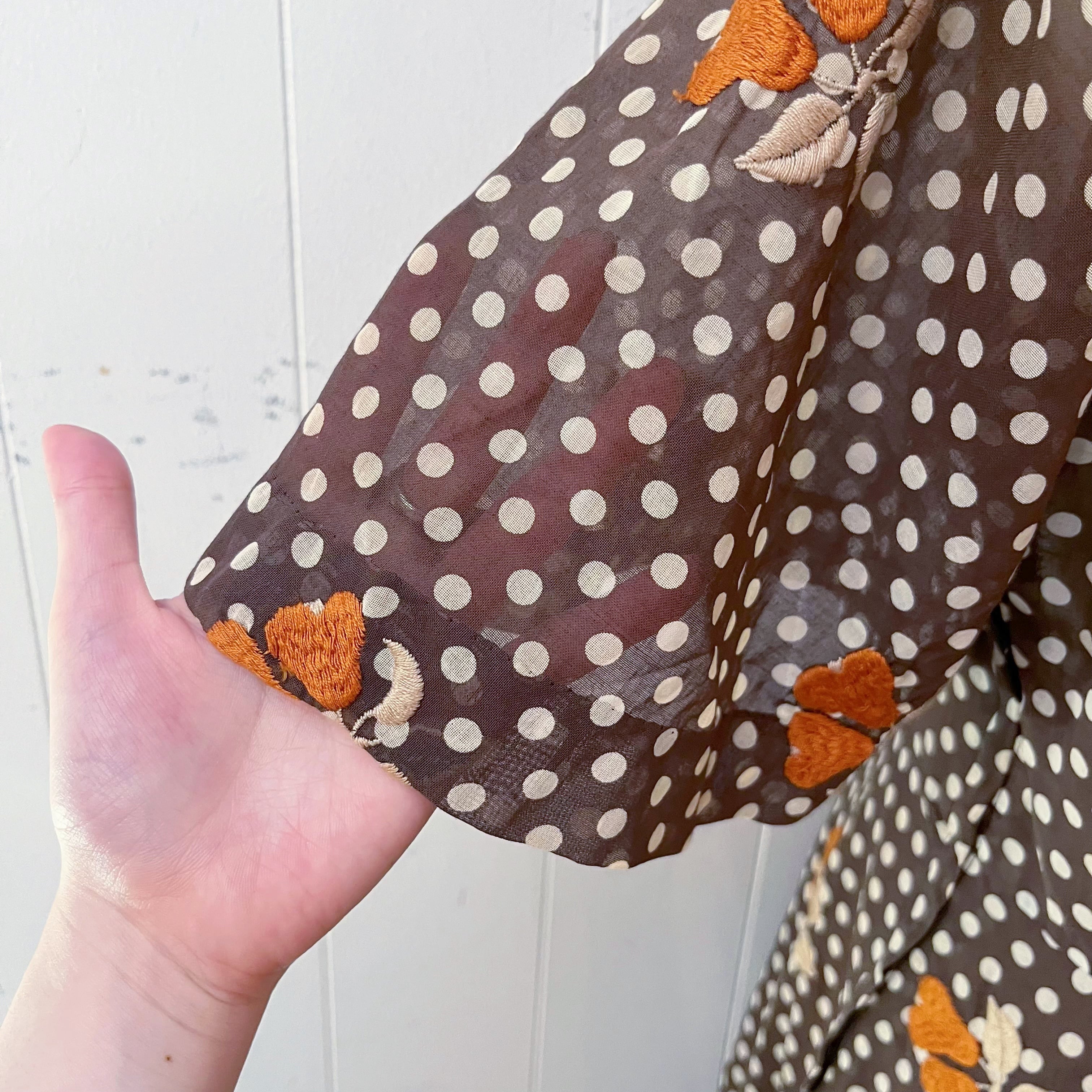 fruit embroidery brown dot one-piece