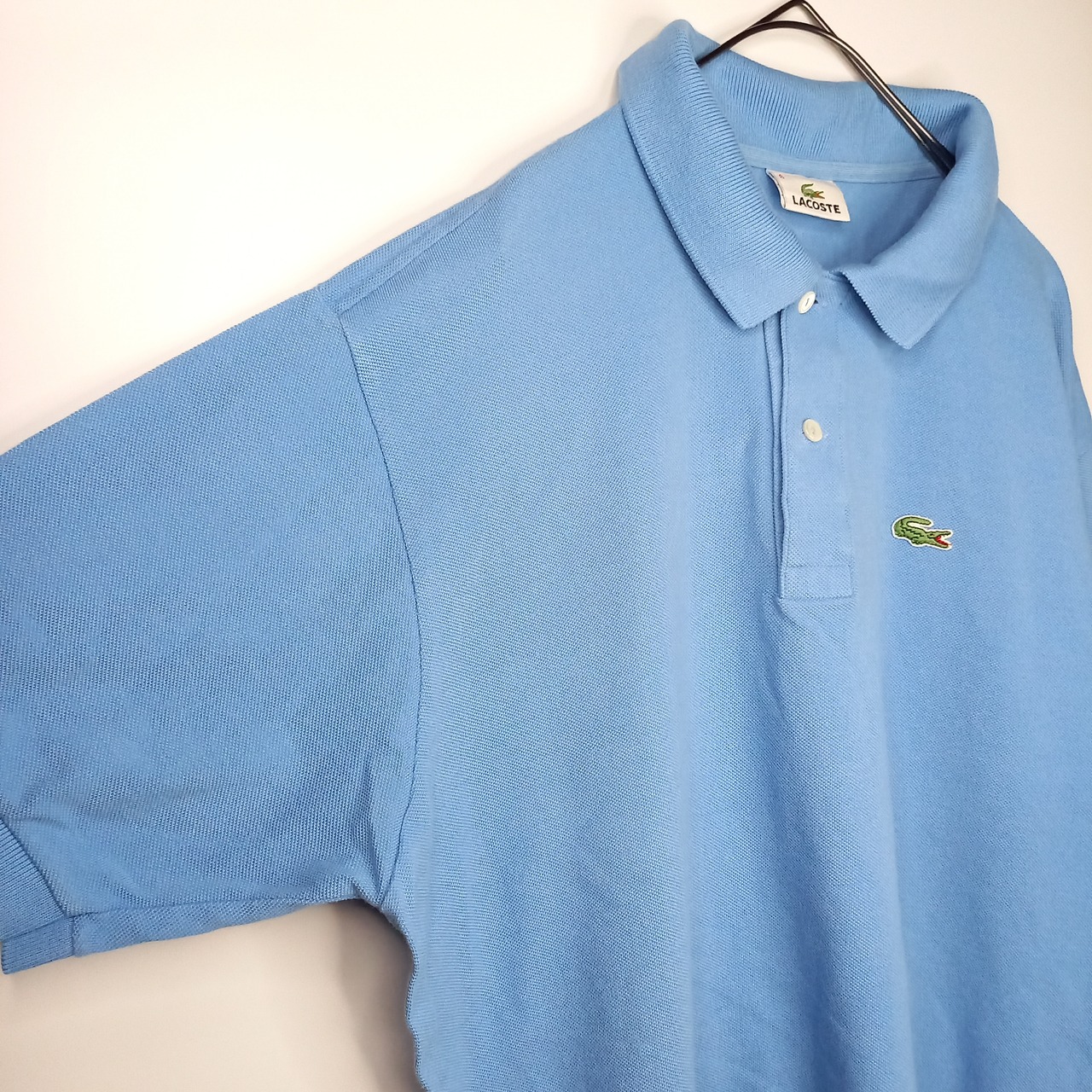 ラコステ　ポロシャツ　刺繍ロゴ　シェルボタン　ユーロ古着　水色　6サイズ