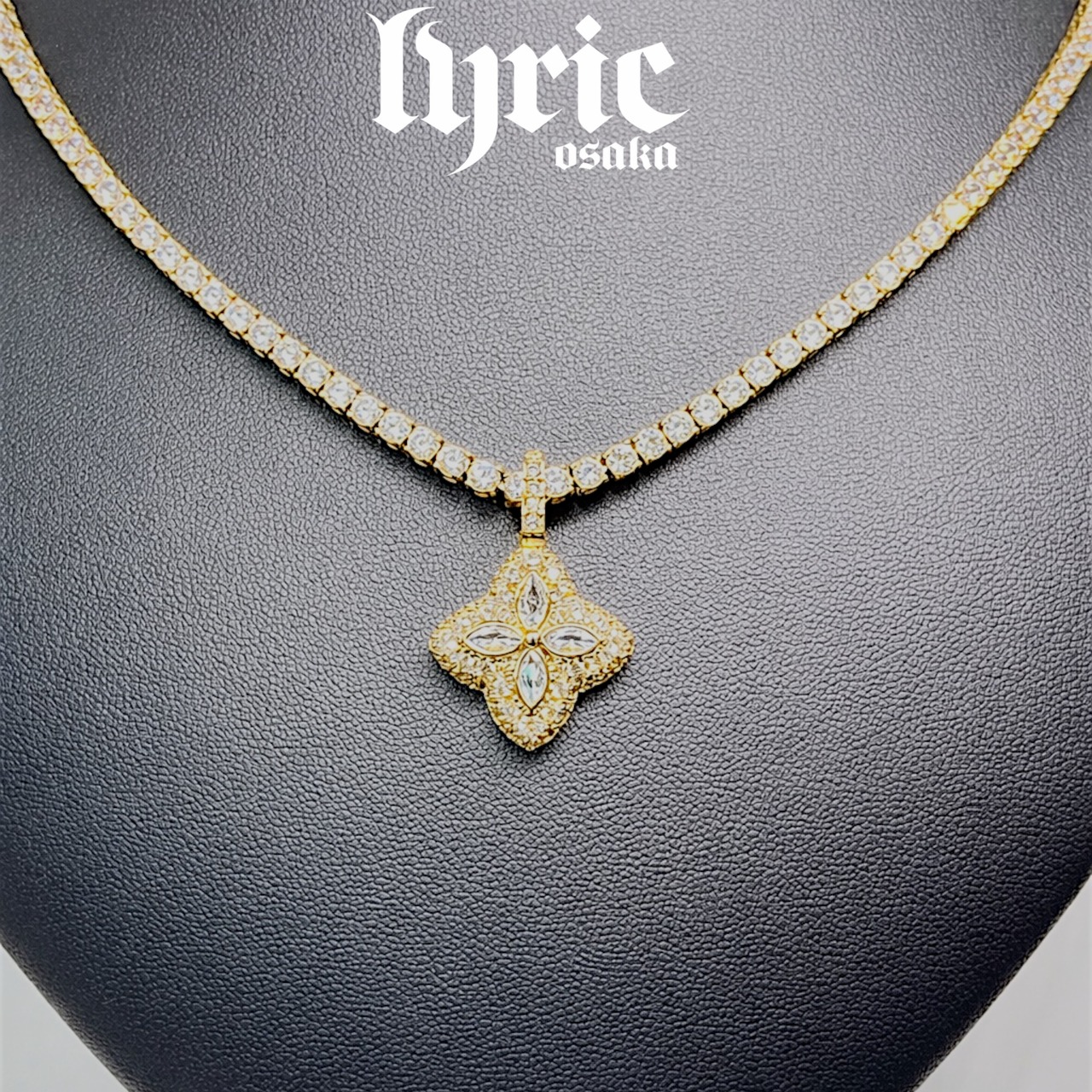 3mm 40〜60cm Clover motif pendant luxury tennis necklace gold clear