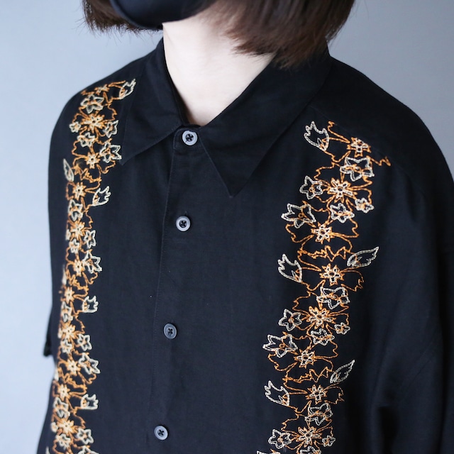 "刺繍" flower and reef motif design loose silhouette h/s shirt