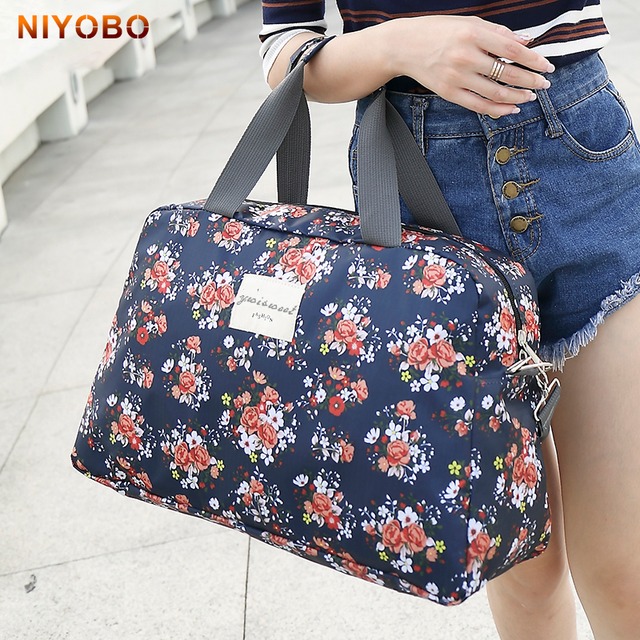 女性旅行バッグハンドバッグ 2018 新ファッションポータブル荷物袋花柄ダッフルバッグ防水週末バッグ