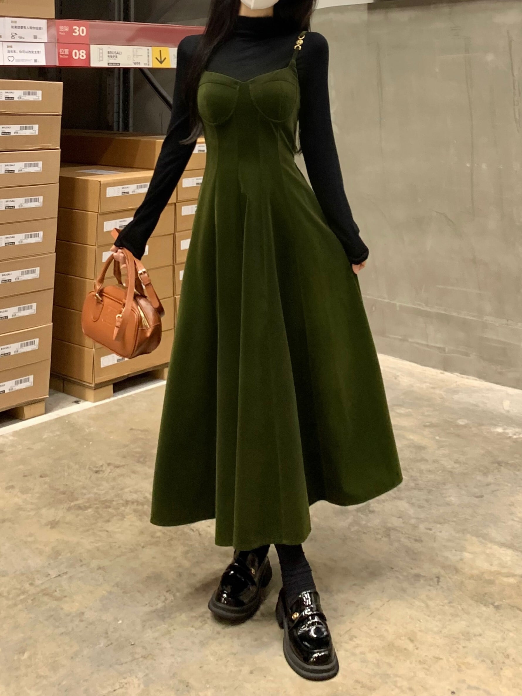 高見え抜群なコーデが完成 キャミワンピース×ハイネックニット コーデセット 長袖 カジュアル オシャレ 大きいサイズ 韓国 CH9474