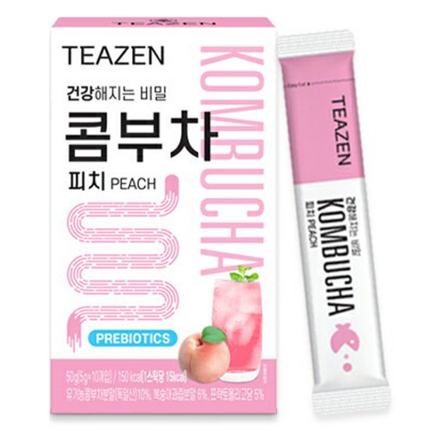 健康茶 TEAZEN コンブチャ ピーチ 1箱（10包）ティーゼン KOMBUCHA 健康ドリンク 粉末スティック BTS ジョングク 桃 インスタ映え プレゼント ギフト 正規品 国内配送