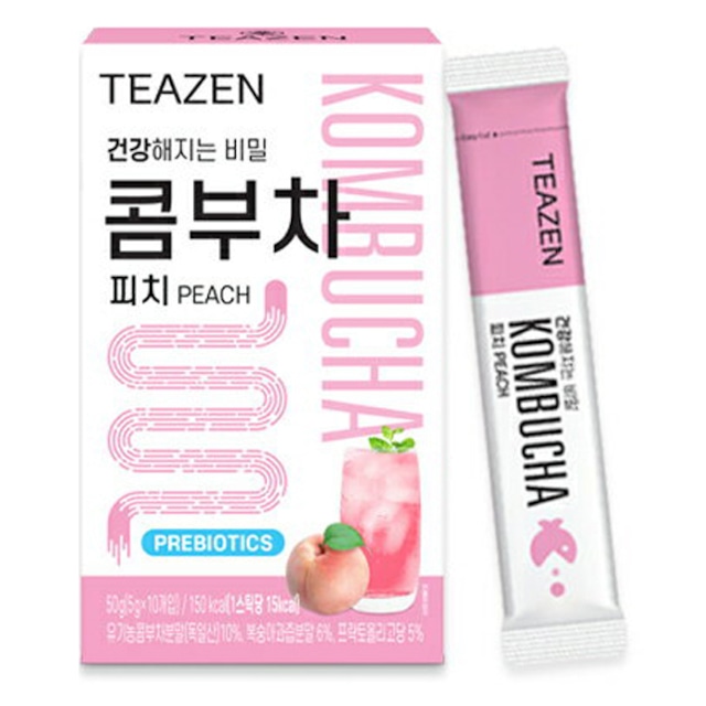 健康茶 TEAZEN コンブチャ ピーチ 1箱（10包）ティーゼン KOMBUCHA 健康ドリンク 粉末スティック BTS ジョングク 桃 インスタ映え プレゼント ギフト 正規品 国内配送