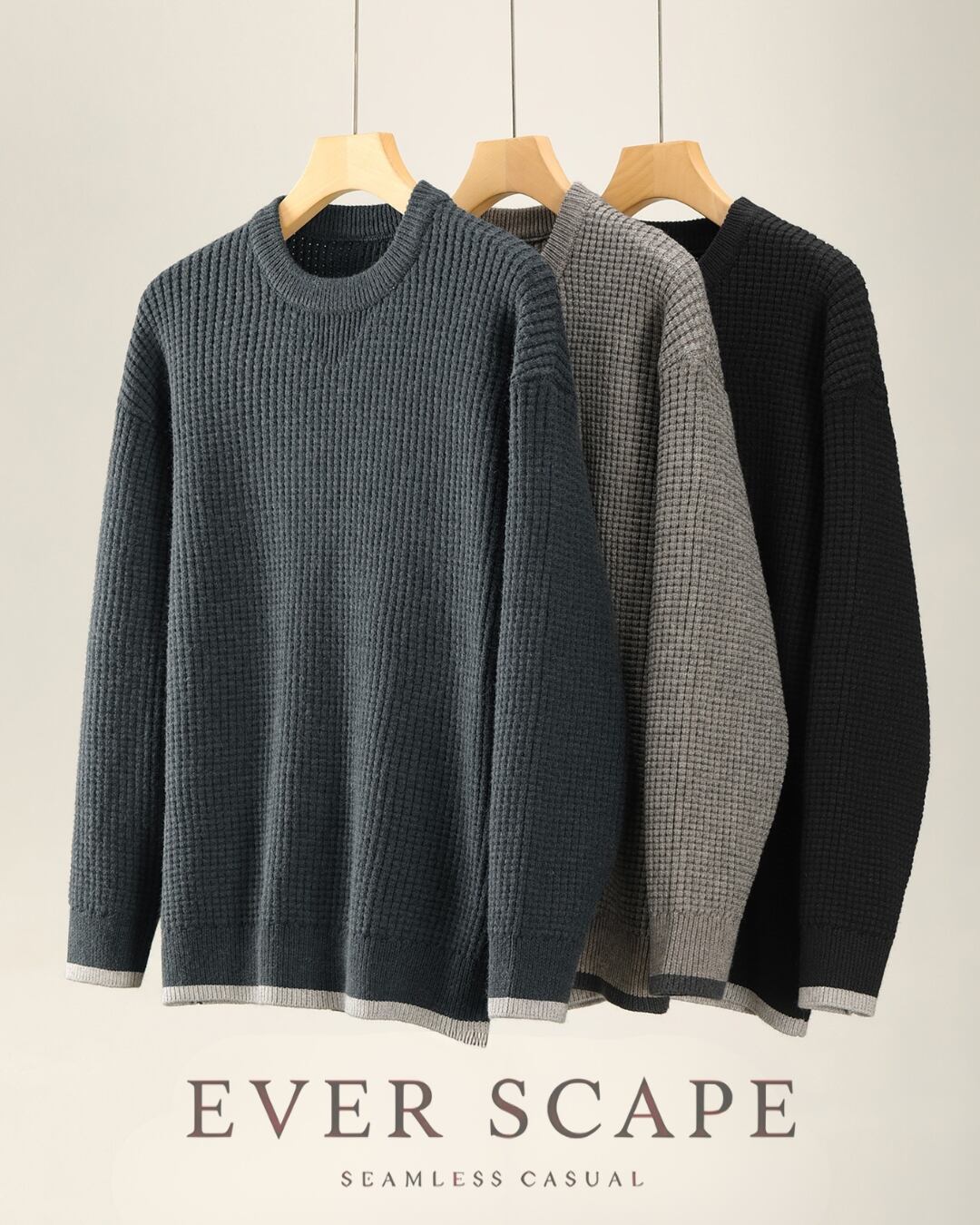 ワッフル クルーネックニット 3色 A0095