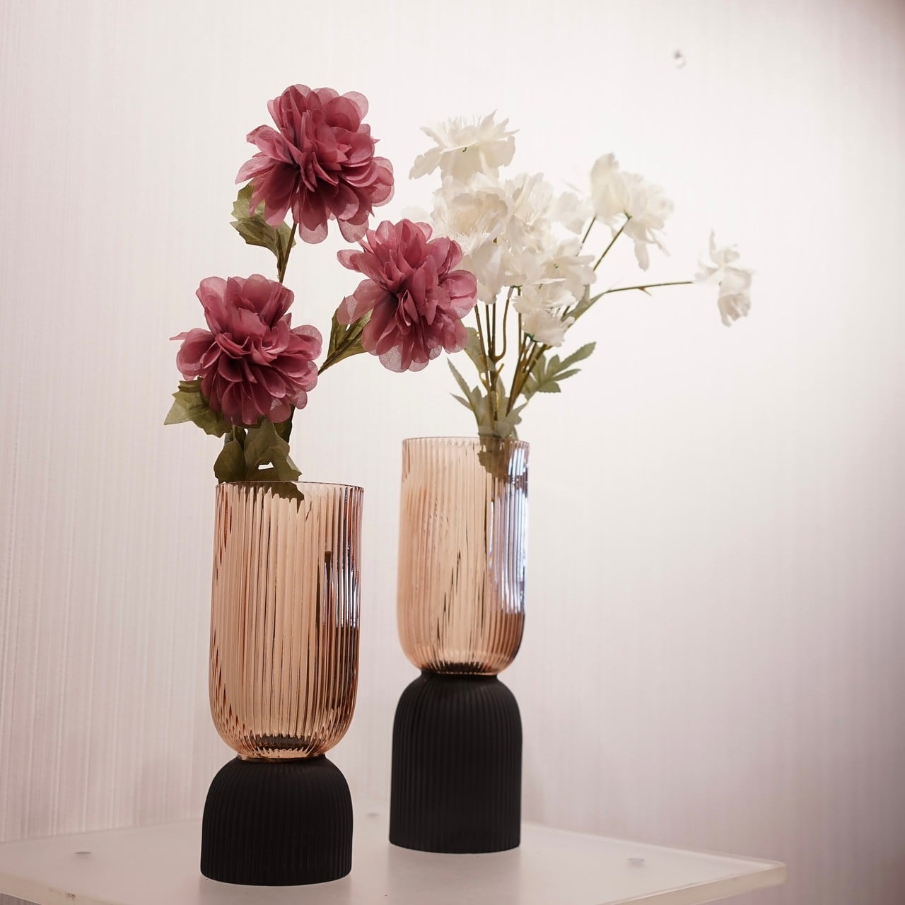 Bello's Item☆フラワーベース/ガラス/新品/2個セット/造花付き/北欧
