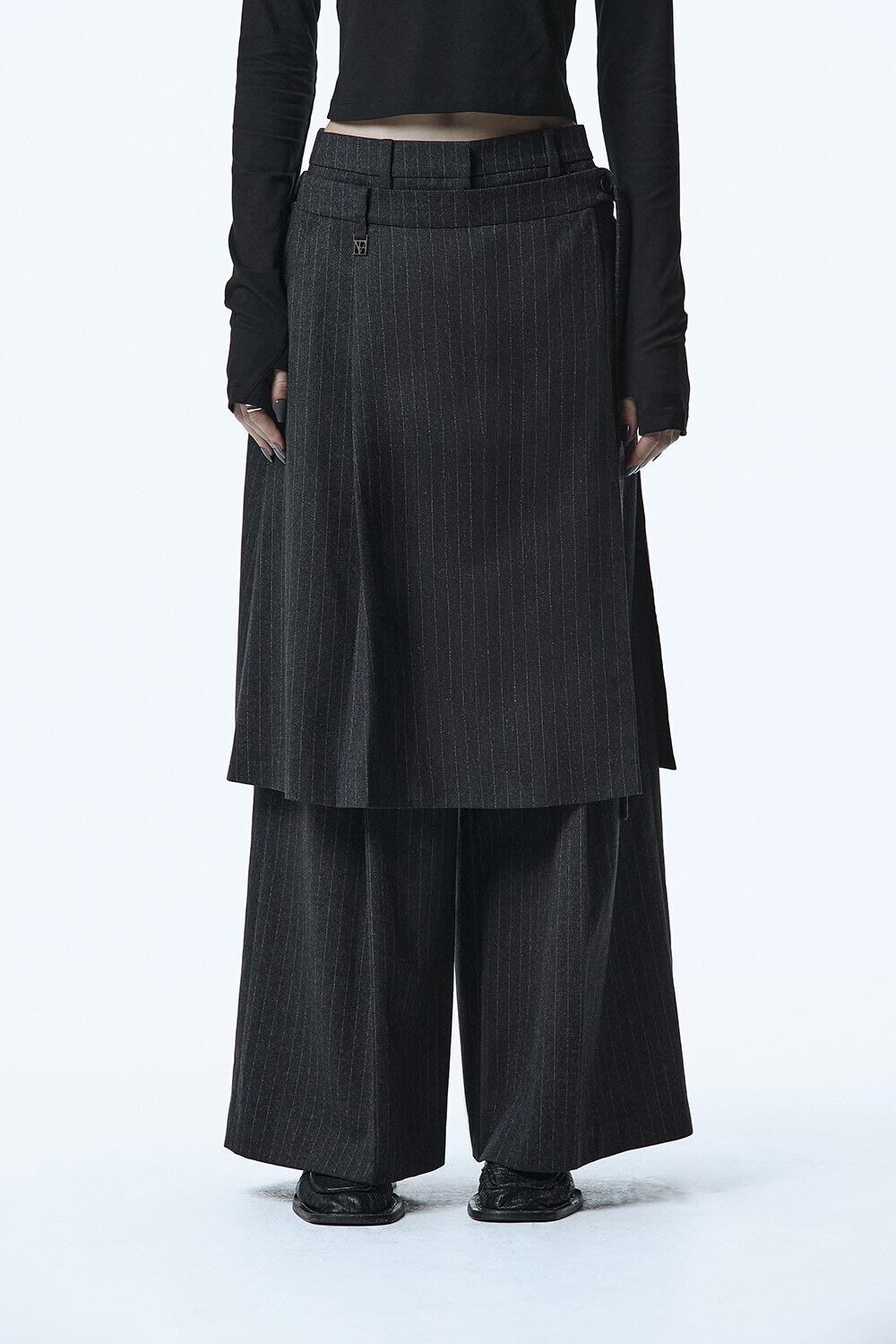 【TREEMINGBIRD】韓国人気◆Unbalance Waist Strap Pants TREEMINGBIRD] Overlap Set-up Pants [ Charcoal ] 正規品 韓国