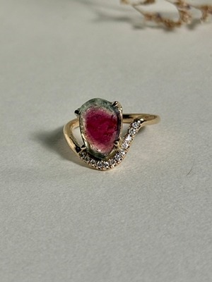 バイカラートルマリン、メレダイヤモンドK10YGリング | RUKUS