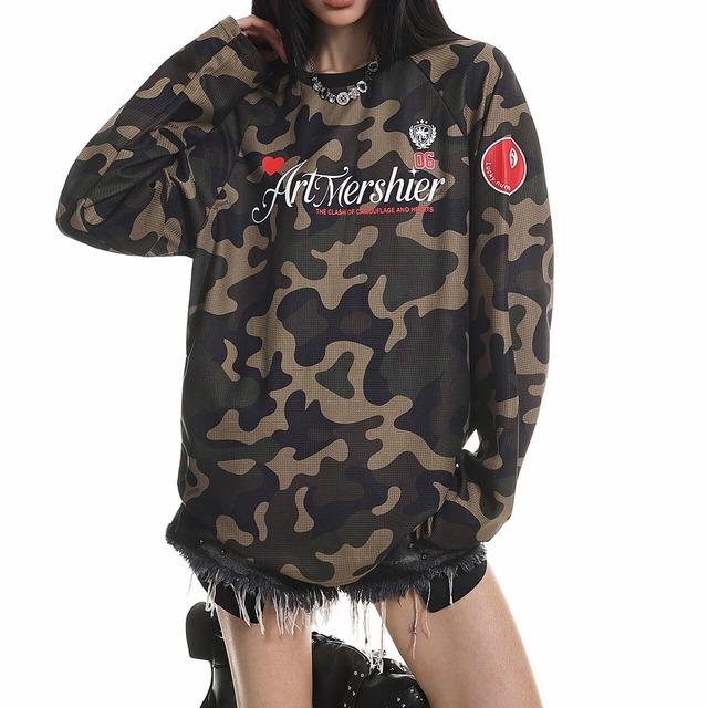 カモフラパターンロゴグラフィックTシャツ 1col   R01968