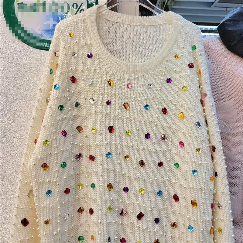 ☆サイズ セーター 白 カラフル ニット セーター ワンピース ライン